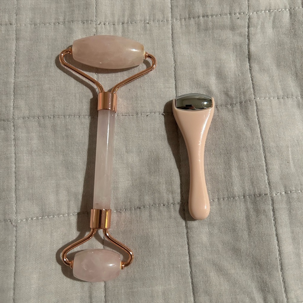 Rose Quartz Face Roller Skin Care Tools + Mini Eye Ice Roller